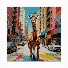 Giraffe in street Canvas Print