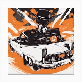 A Silhouette Of A Car Wearing A Black Hat And Laying On Her Back On A Orange Screen, In The Style Of Canvas Print