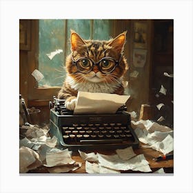 Funny Cat Writer Vintage 4 Canvas Print