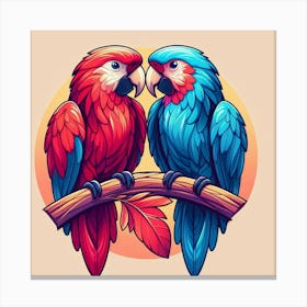 Line Art a pair of parrots 2 Canvas Print