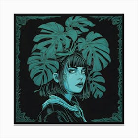 Girl With Green Leaves On Her Head Canvas Print