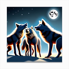 Pack of wolves under the moon. Canvas Print