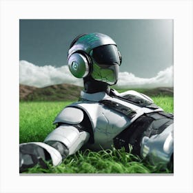 Robot Laying In Grass Canvas Print