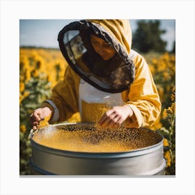 Beekeeper In A Sunflower Field Canvas Print