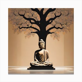 Monochrome Serenity: Buddha Amidst Sacred Foliage Canvas Print