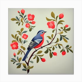 Scandinavian Rosemaling, Bird On a Branch, folk art, 111 Canvas Print