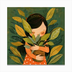 Little Girl Hugging Plants Canvas Print