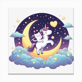 Valentine's Day Lovely Cat Riding a Unicorn2 Canvas Print