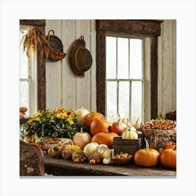 A Traditional Corner Of An American Farmhouse During The Late Autumn Season With An Overhead Vintage Canvas Print