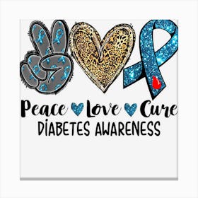 Peace Love Cure Grey Blue Ribbon Leopard Diabetes Awareness Canvas Print