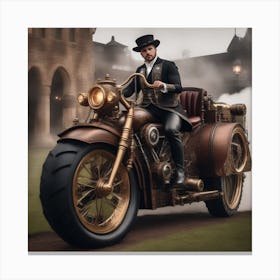 Steampunk Man On Motorcycle Canvas Print