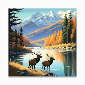 Elk By The River 5 Canvas Print