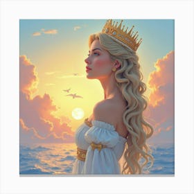 Majestic Queen With Watercolor Enchanting Sky 1 Canvas Print