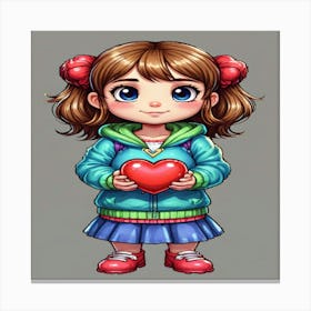 Little Girl Holding A Heart Canvas Print