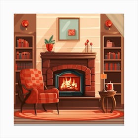 Living Room With Fireplace Canvas Print