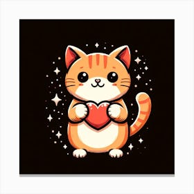 Cute Cat Holding A Heart Canvas Print