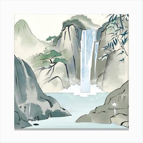 Waterfall In The Mountains ink style 1 Canvas Print