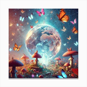 Mushrooms And Butterflies Canvas Print