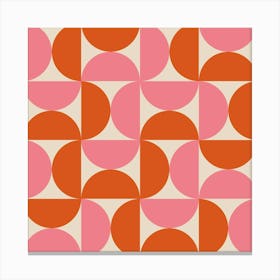 Mid Century Abstract Half Circles in Pink and Orange Canvas Print