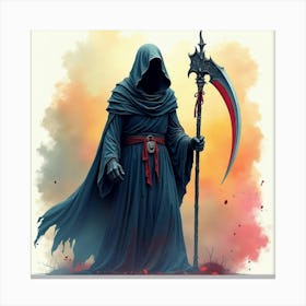 Soul Reaper Wielding Scythe, Watercolor, Colorful Background 1 Canvas Print