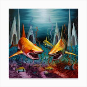 Sharks In The Sea Canvas Print