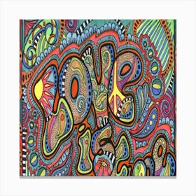 Multicolored Love Is Free Decor Psychedelic Typography Hippie Canvas Print