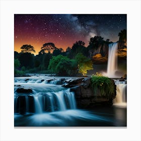 Waterfall At Night Canvas Print