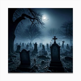 Frightened Souls Wandering Through A Mist Shrouded Graveyard On A Dark Halloween Night Eerie Full M (2) Canvas Print