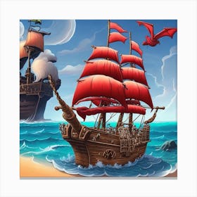 Pirate Ship On The Beach Canvas Print