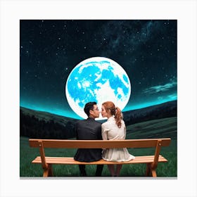 Couple Kissing Under The Moon Canvas Print