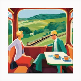 Vintage Train Journey Series: David Hockney Style Canvas Print