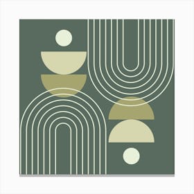 Mid Century Modern Geometric, Sun, Moon Phases, Rainbow Abstract in Forest Sage Green Canvas Print