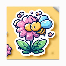 Bee With Flowers Canvas Print