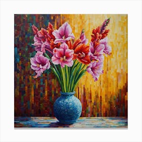 Pointillist on wood "Flower of Gladioli" 2 Canvas Print