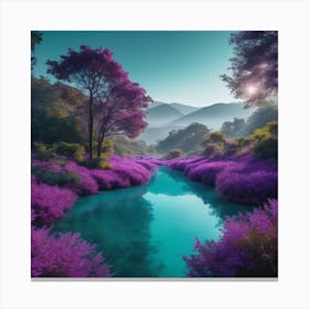 Purple Flowers In A River Canvas Print