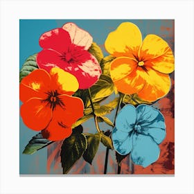 Andy Warhol Style Pop Art Flowers Impatiens 1 Square Canvas Print