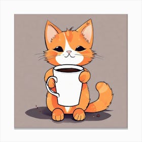Cute Orange Kitten Loves Coffee Square Composition 2 Canvas Print