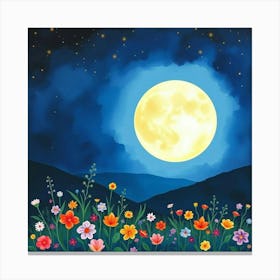 Moon And Flowers 1 Canvas Print