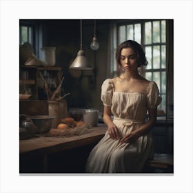 Portrait Of A Woman In A Kitchen Canvas Print