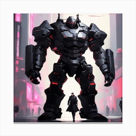 A Man With Black Armored Uniform, Futuristic, Giant Robot, Inspired By Krenz Cushart, Neoism, Kawacy, Wlop Canvas Print