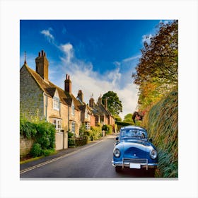 Blue Car On A Country Road Canvas Print