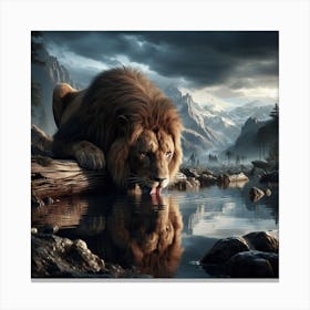 Lion In Water Canvas Print