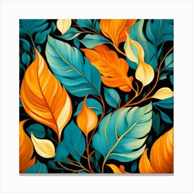 Orange And Blue Leaves Canvas Print