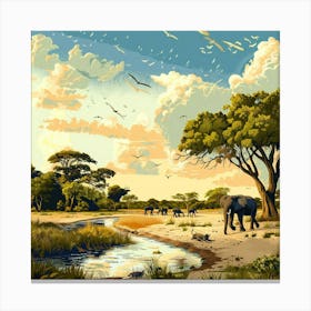 Elephants In The Savannah 1 Canvas Print