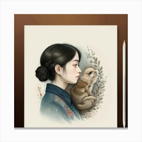 Asian Girl With A Rabbit Canvas Print