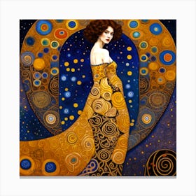 Abstract Portrait of a Brown Hair Beauty In a Dress With Spiral Elements Canvas Print