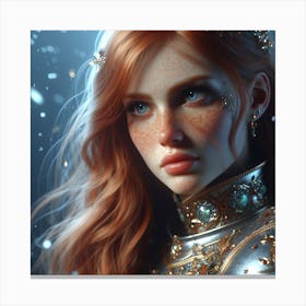 Red Haired Girl In Armor Canvas Print