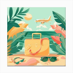 Illustration Of A Suitcase On The Beach Canvas Print