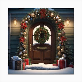 Christmas Decoration On Home Door Trending On Artstation Sharp Focus Studio Photo Intricate Deta (2) Canvas Print