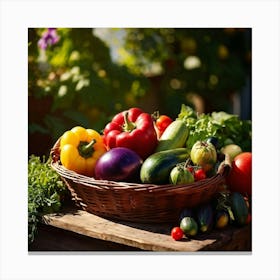 Basket Of Ripe Fresh Farm Harvest Overflowing With Assorted Vegetables And Fruits Vibrant Purple E (1) Canvas Print